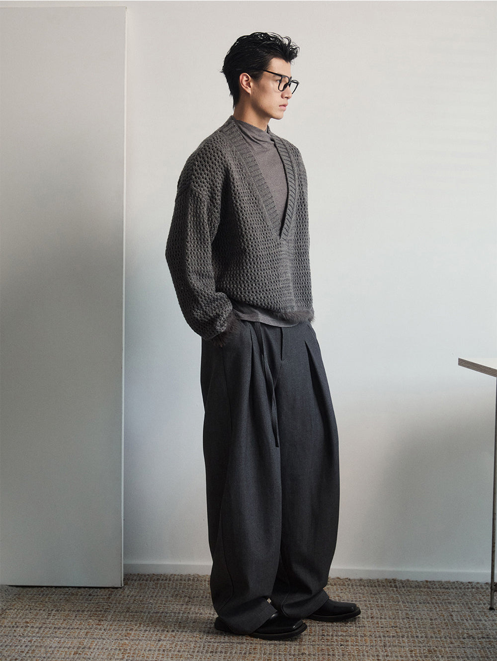 Openwork V-Neck Sweater