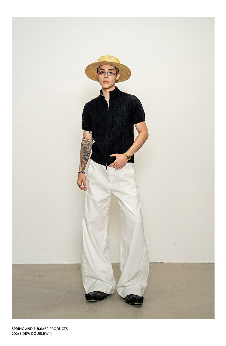 High-neck cable-knit shirt