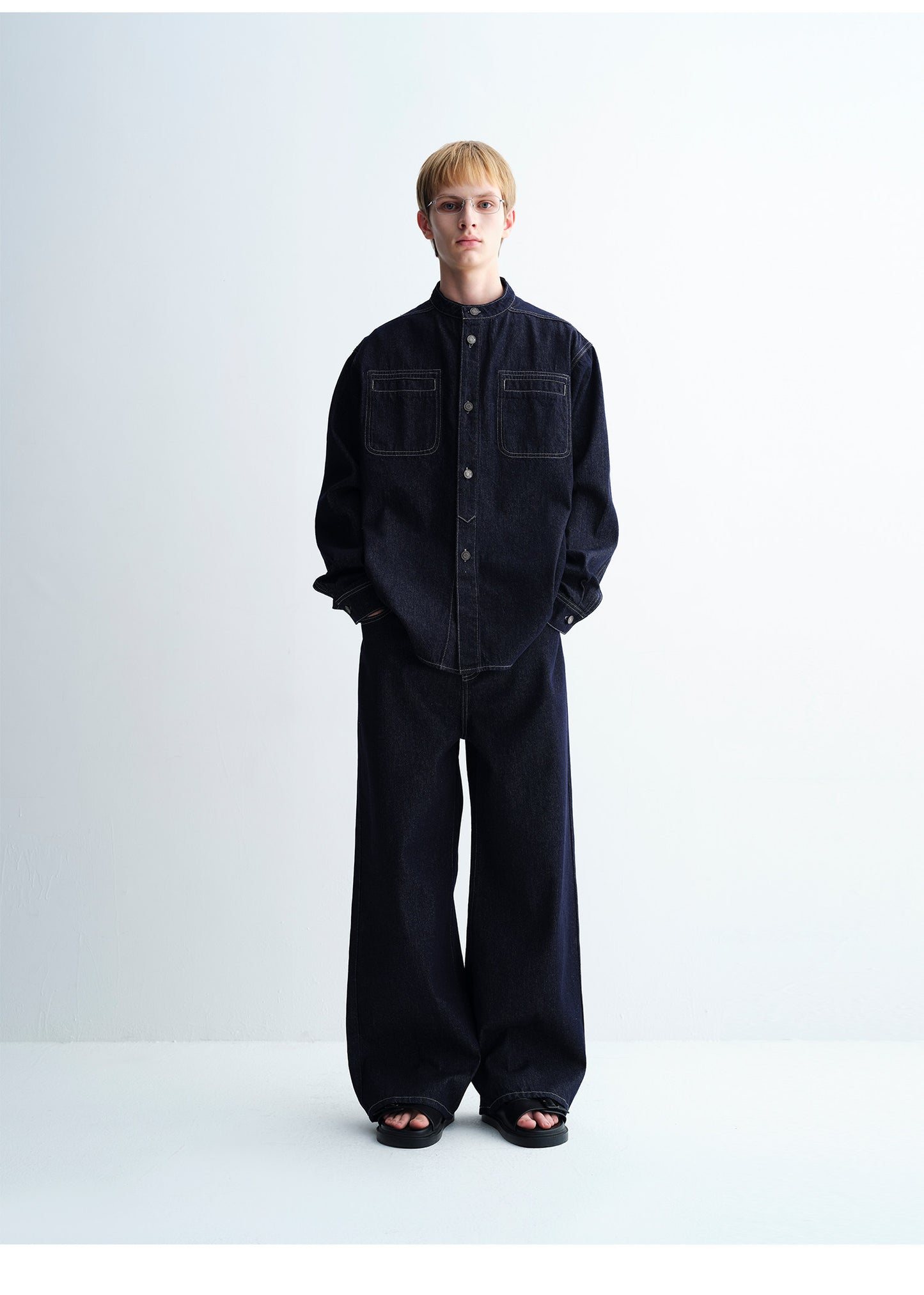 Wide-Leg Raw Denim Pants