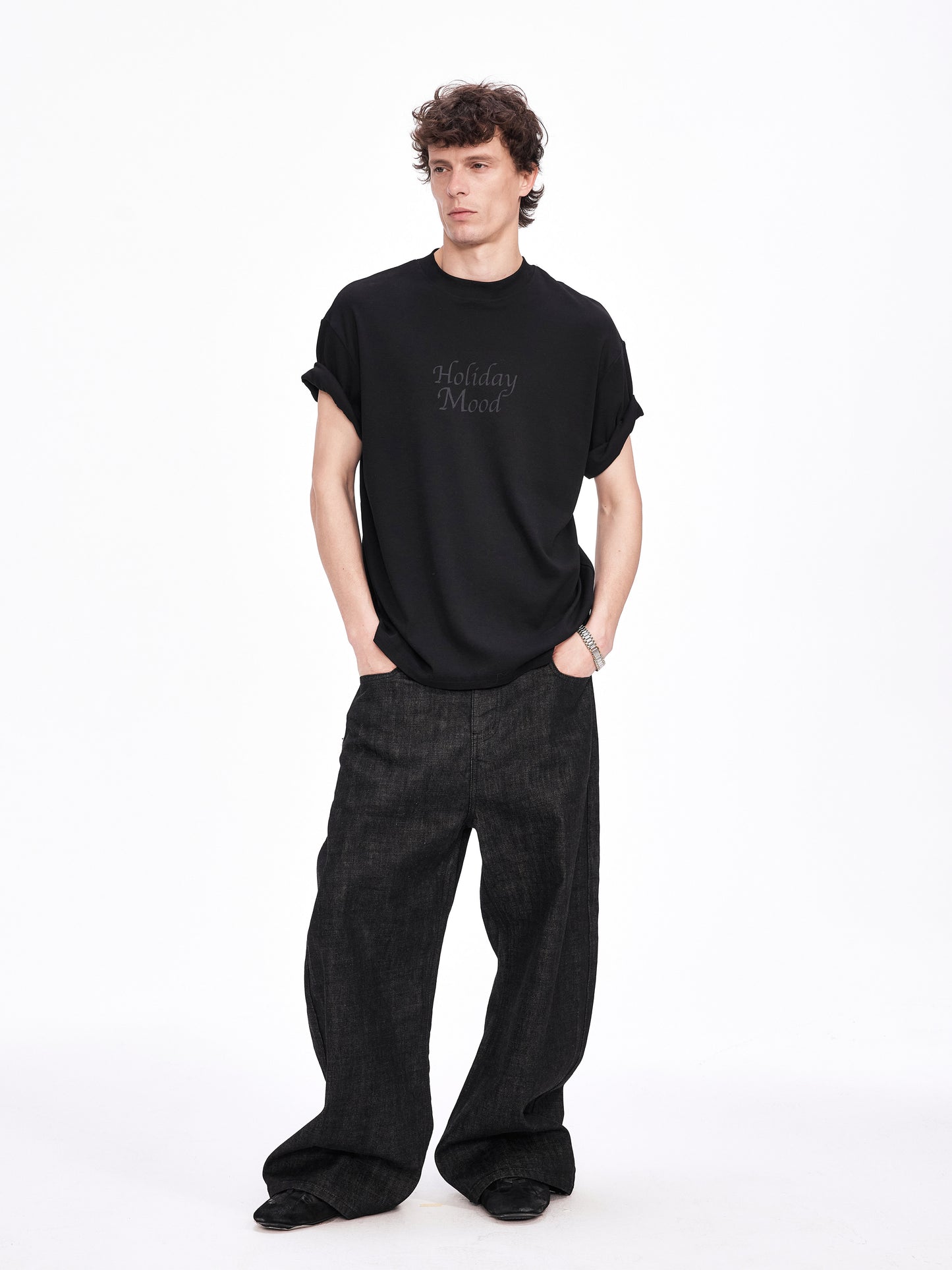 Roll-Up Sleeve Printed T-Shirt