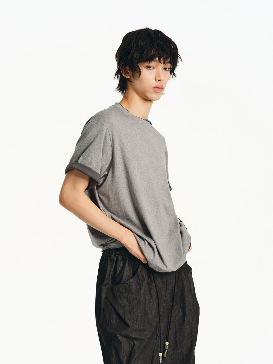 Faux Two Piece Round Neck T-Shirt