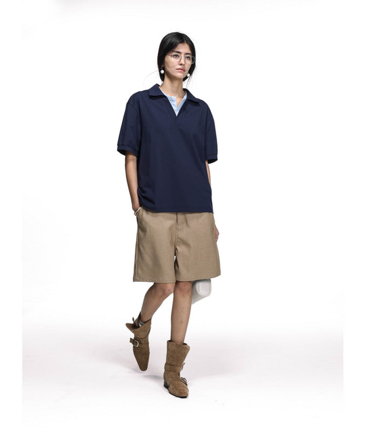 Fake Two-Piece Double Collar Polo Shirt