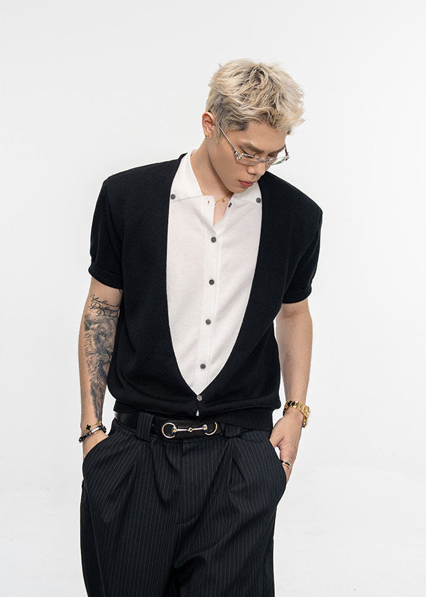 Contrast Fake Two-Piece Knit Shirt