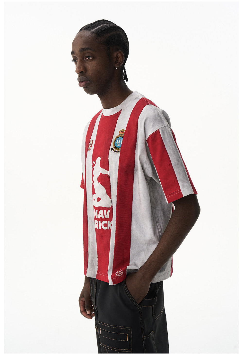 Striped Washed Distressed Jersey T-Shirt