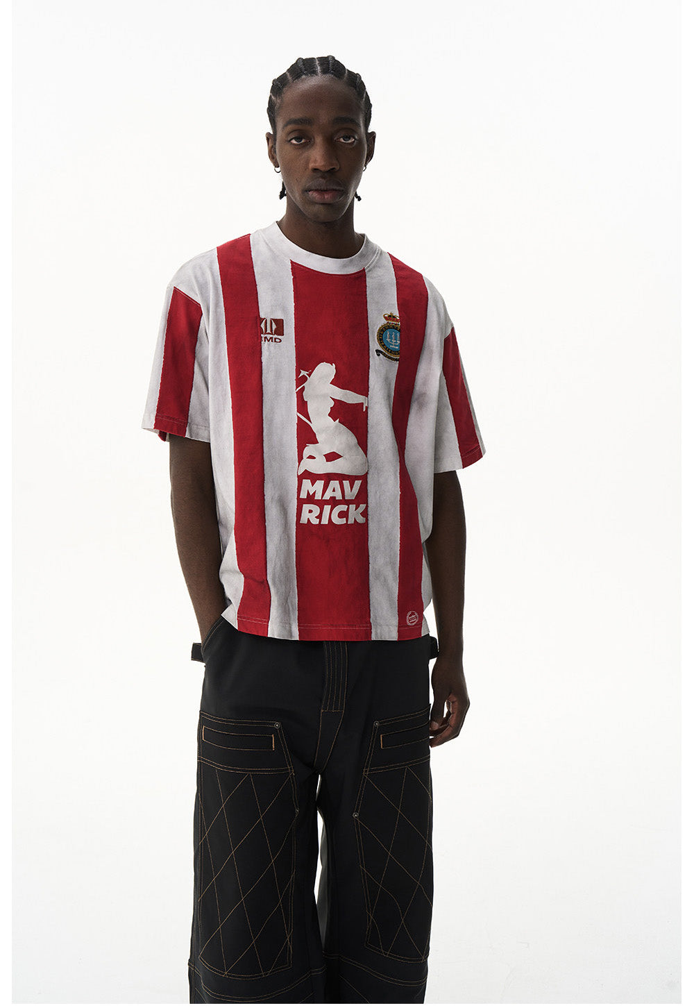 Striped Washed Distressed Jersey T-Shirt