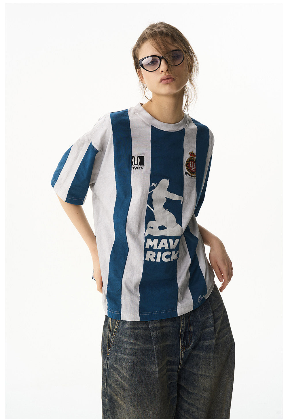 Striped Washed Distressed Jersey T-Shirt