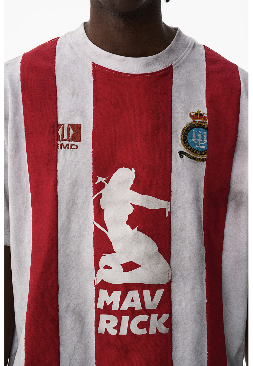 Striped Washed Distressed Jersey T-Shirt