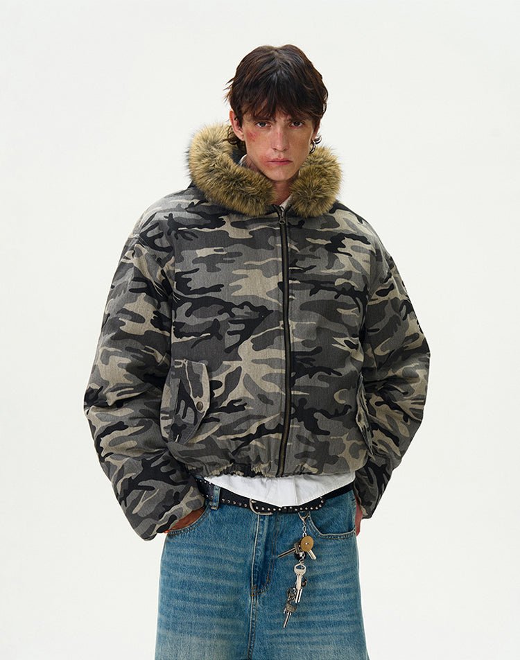 Retro Camouflage Bomber Workwear Cotton Jacket