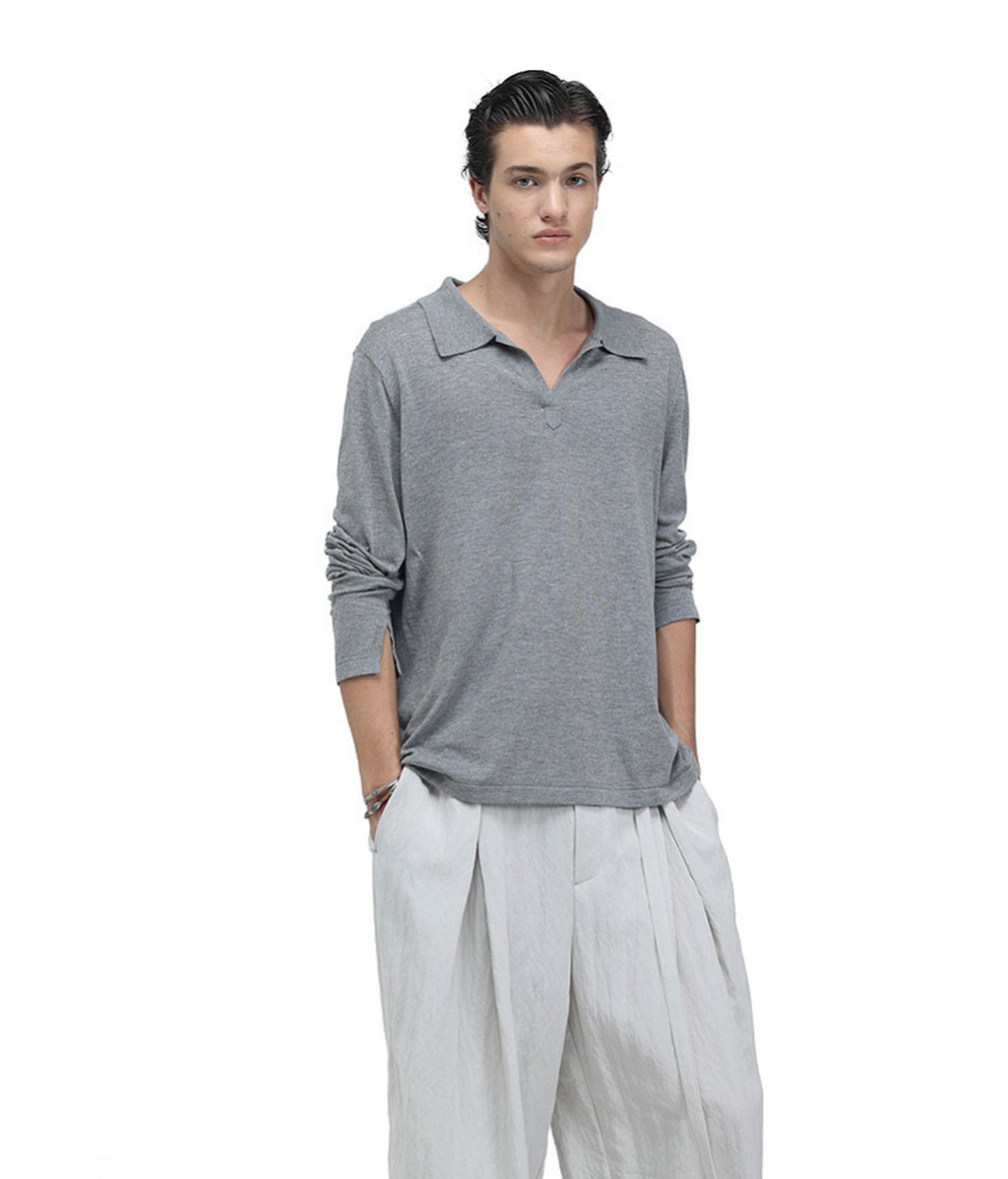 Linen-Blend Knit Polo Shirt