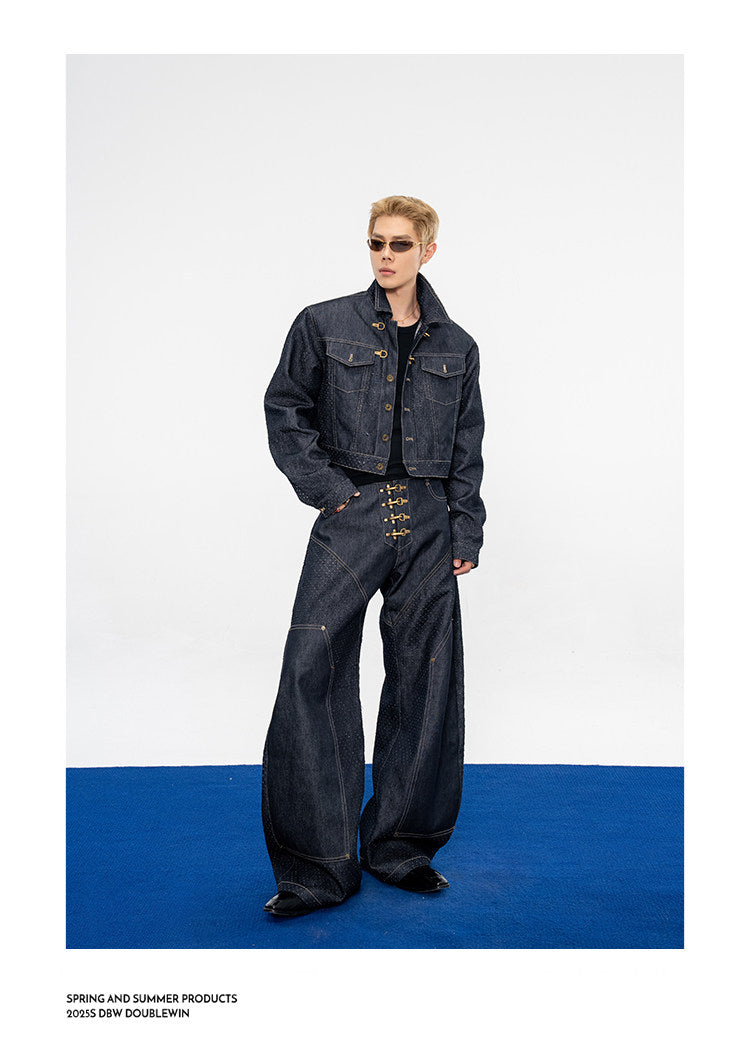 Denim Jacket with Leather Eyelets