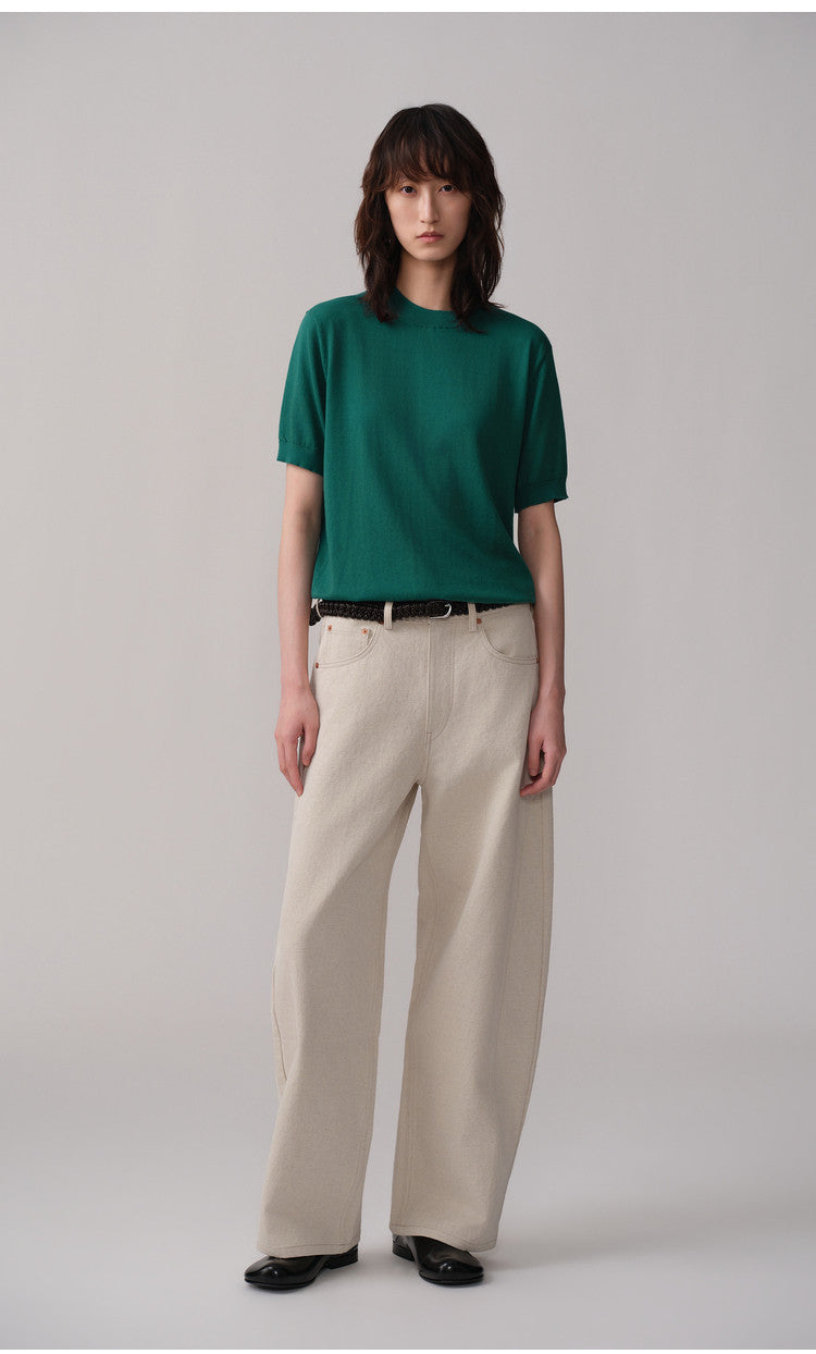 Casual Knit Shirt with Ribbed Waist and Hem