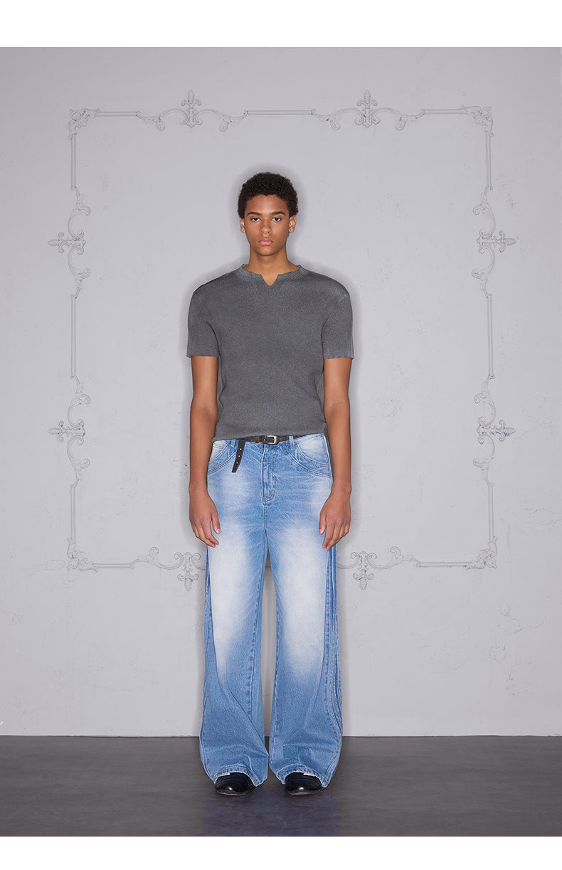 V-Neck Slim Wash Knit T-Shirt