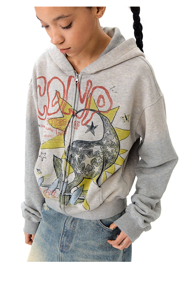 Printed Flower Hooded Sweatshirt