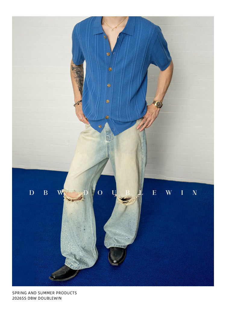 Rhinestone-Embellished Gradient Straight-Leg Jeans