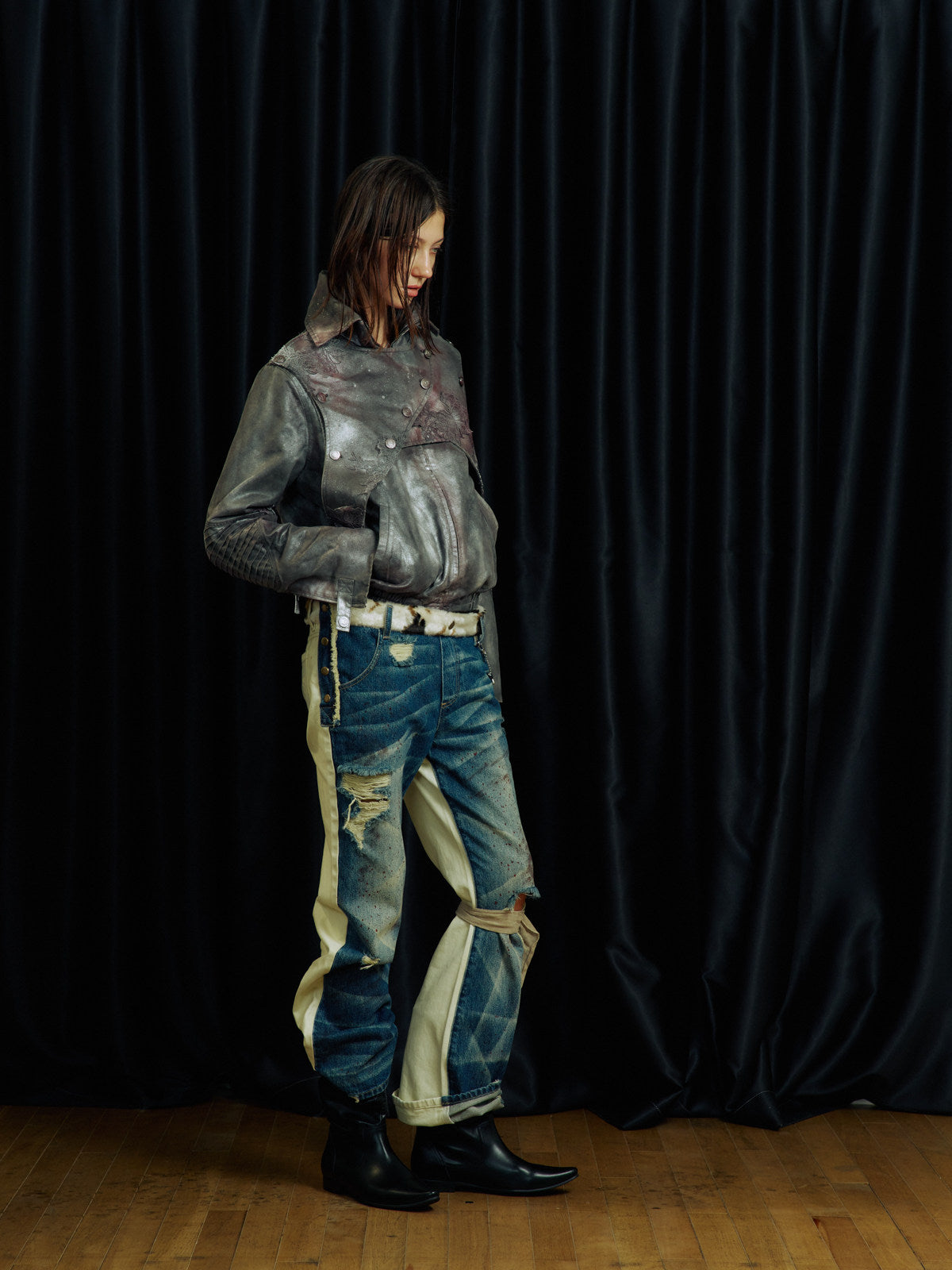 Double-Waistband Faux Two-Piece Jeans