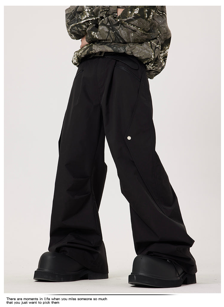 Metal Button Loose Straight Nylon Pants