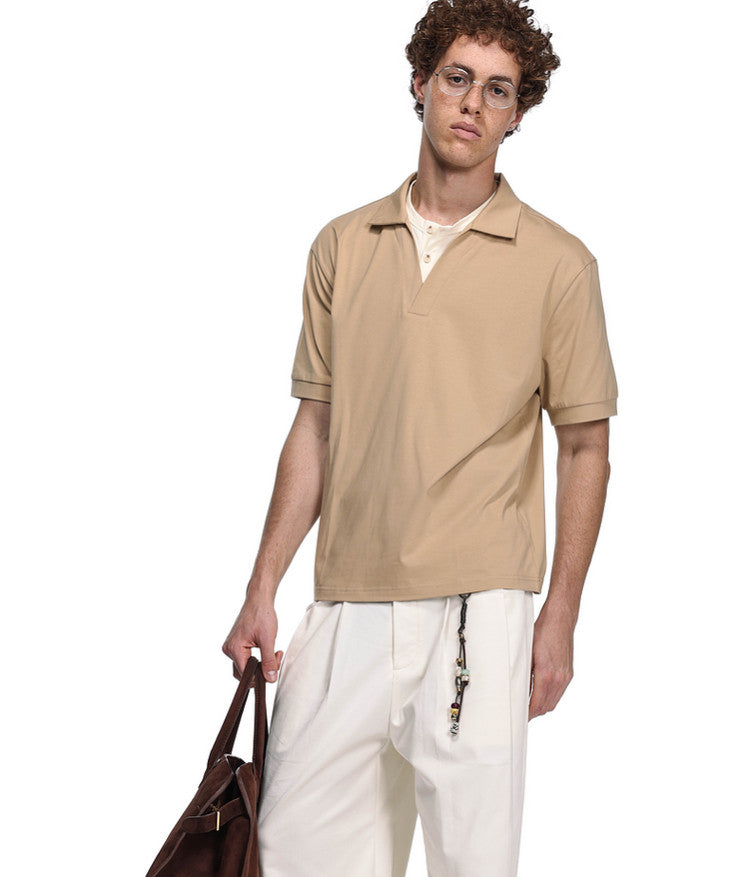 Fake Two-Piece Double Collar Polo Shirt