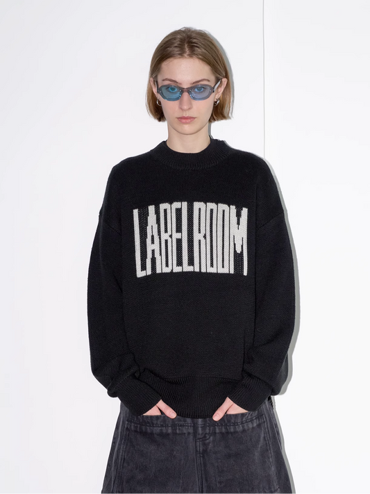 Logo-Patterned Jacquard Pullover Crew Neck Sweater