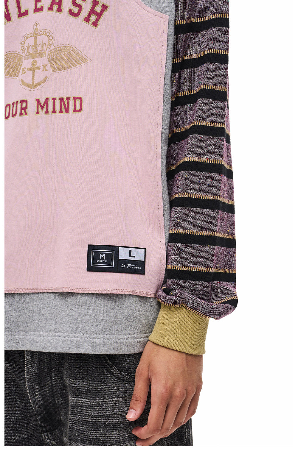 Striped Contrast-Color Round-Neck Sweatshirt