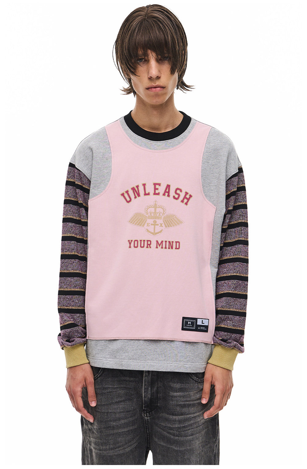 Striped Contrast-Color Round-Neck Sweatshirt