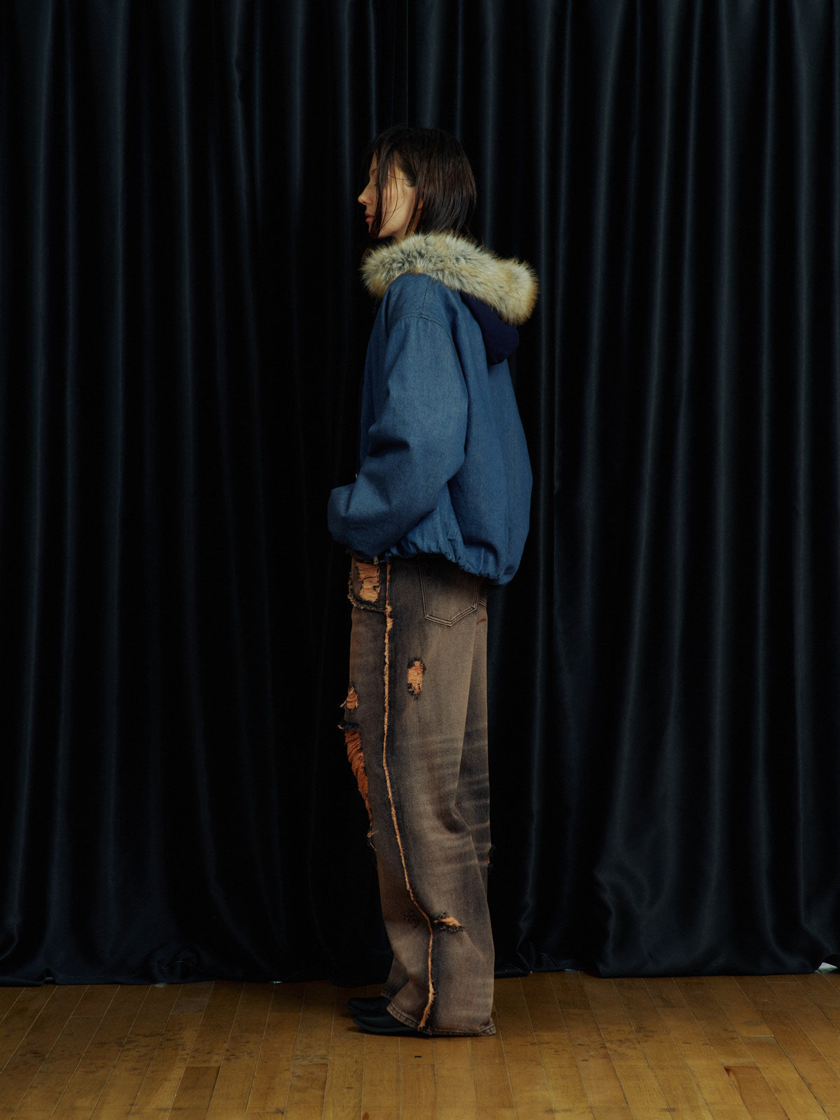 Hand-Distressed Cut Frayed Jeans