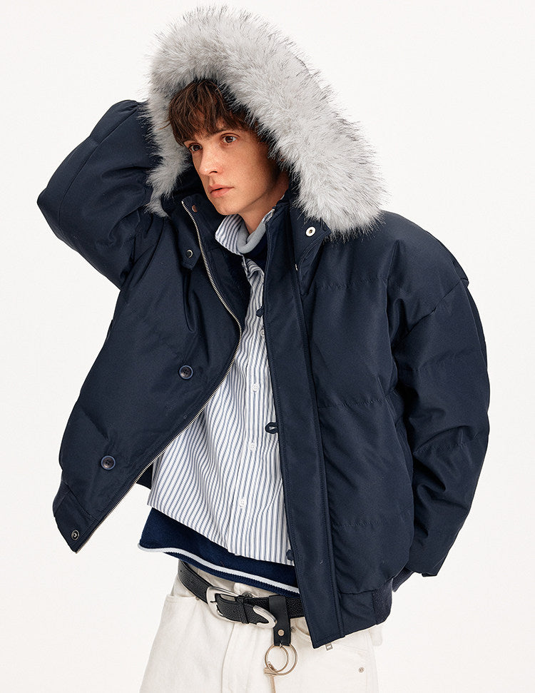 Simple White Duck Down Hooded Jacket