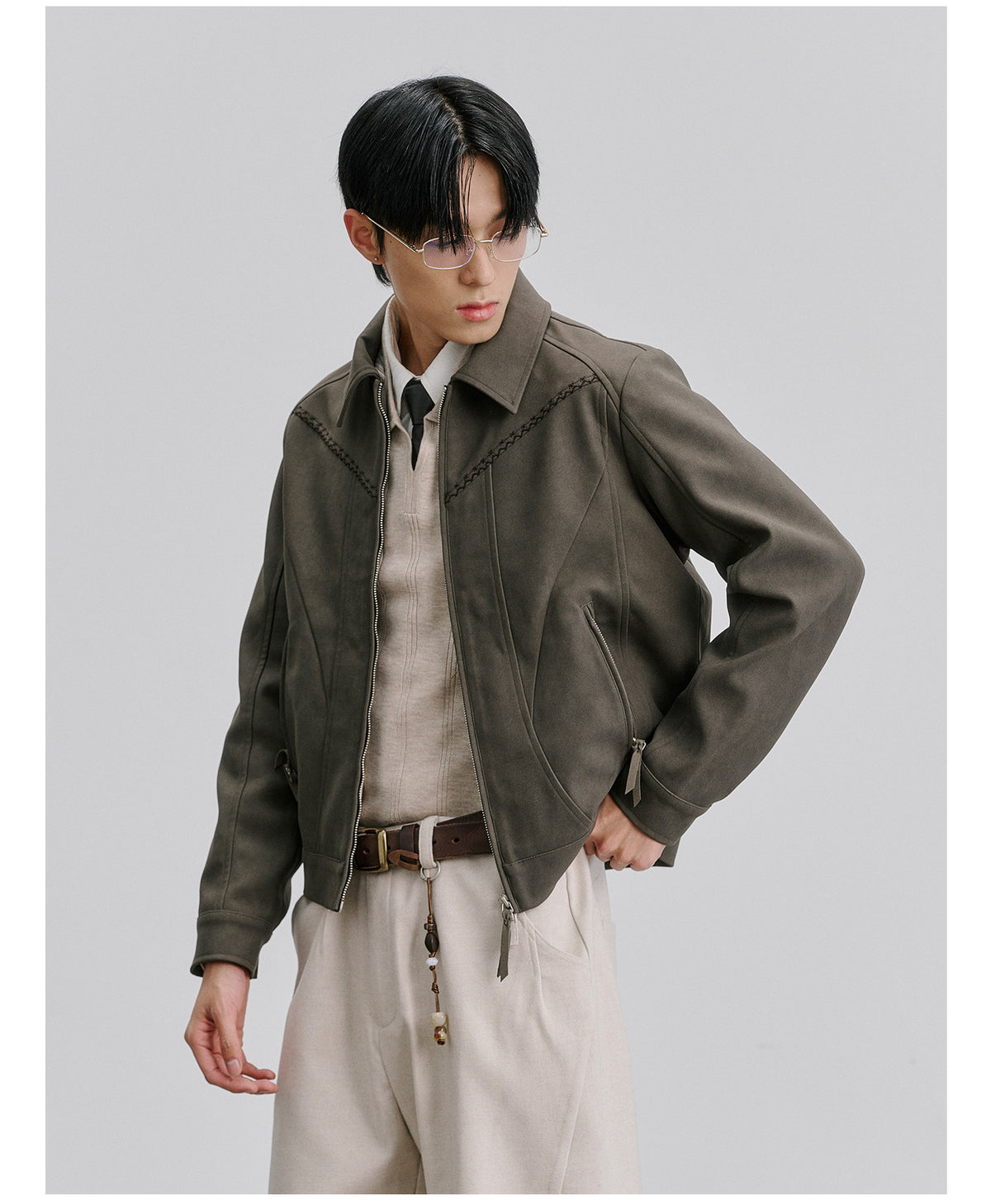 Harrington Jacket with Star-Patterned Suede Embroidery　