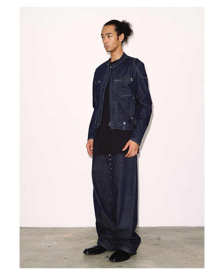 Raw Denim Jacket with Contrast Stitching