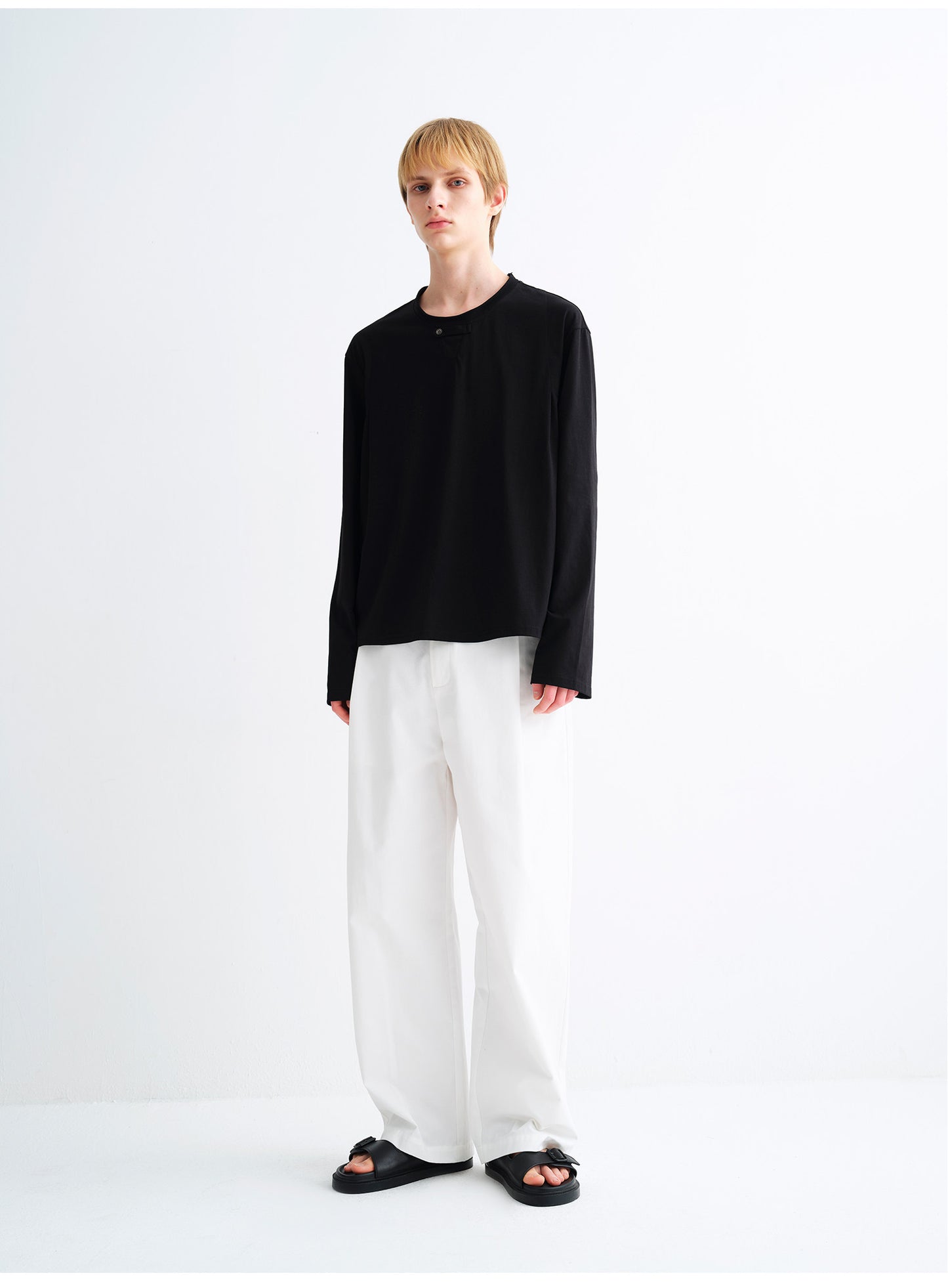 3D-Cut Straight-Leg Casual Wide-Leg Pants