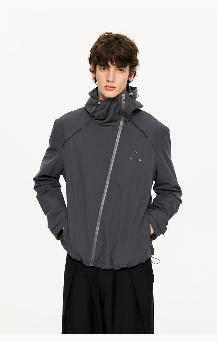 Diagonal Zipper Hooded Jacket