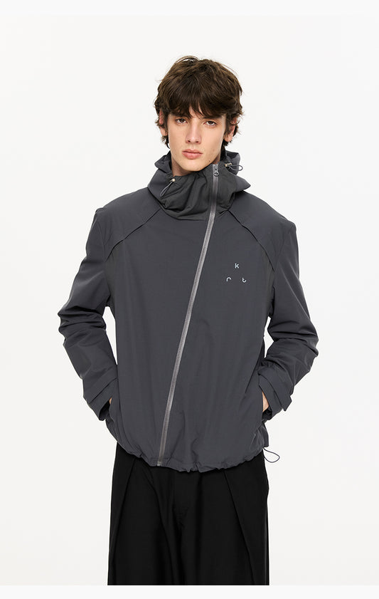 Diagonal Zipper Hooded Jacket