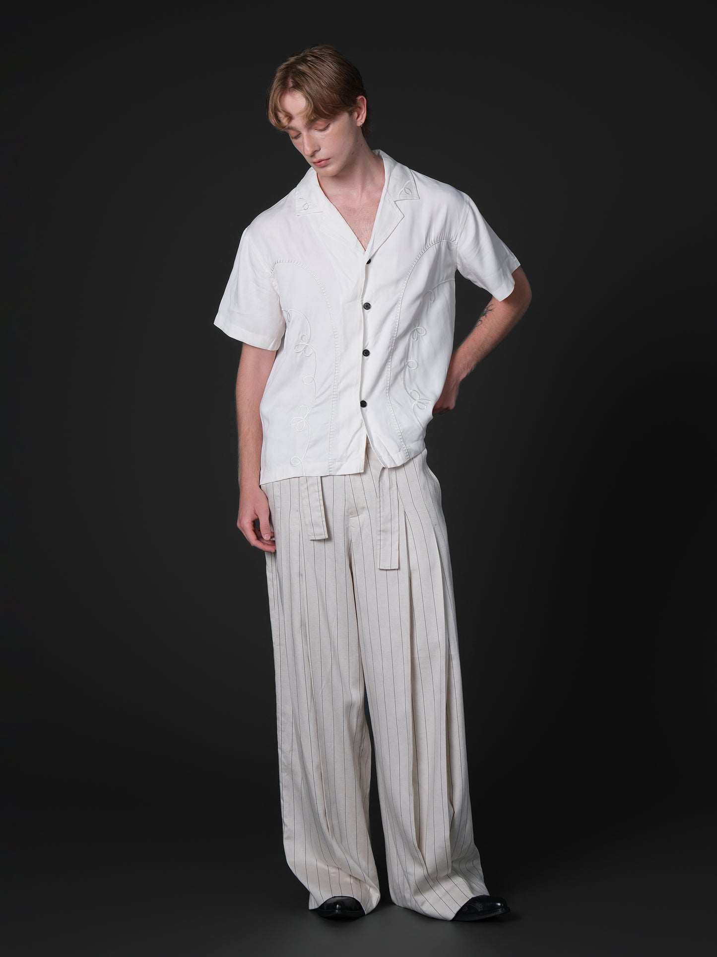 Striped casual wide leg pants