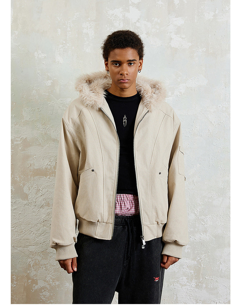 Deconstructed hooded bomber jacket