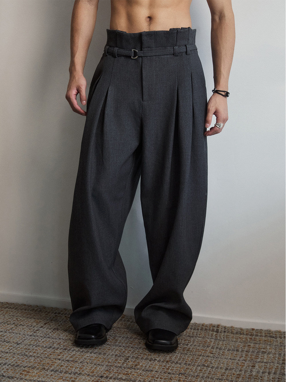 Unisex Two-Tone Pleated Casual Pants