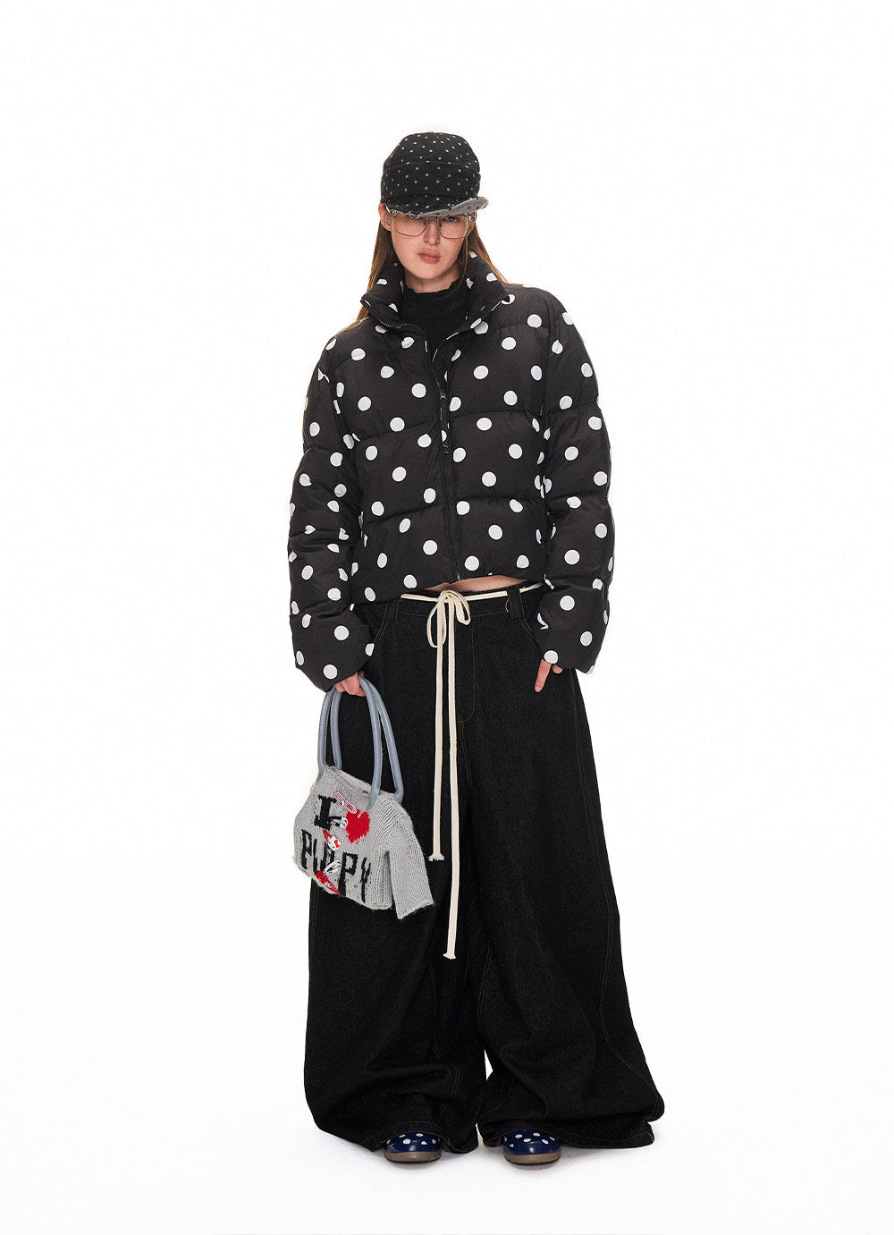 Letter Design Knit Bag