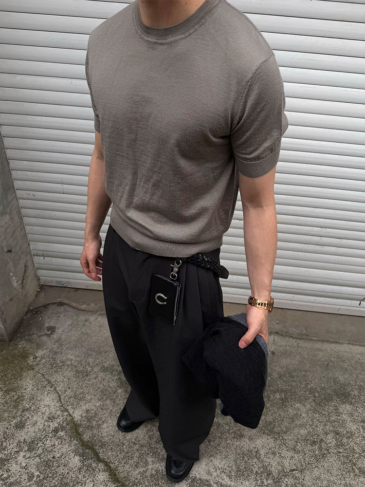 Luxurious-Feel Round-Neck Wool Shirt