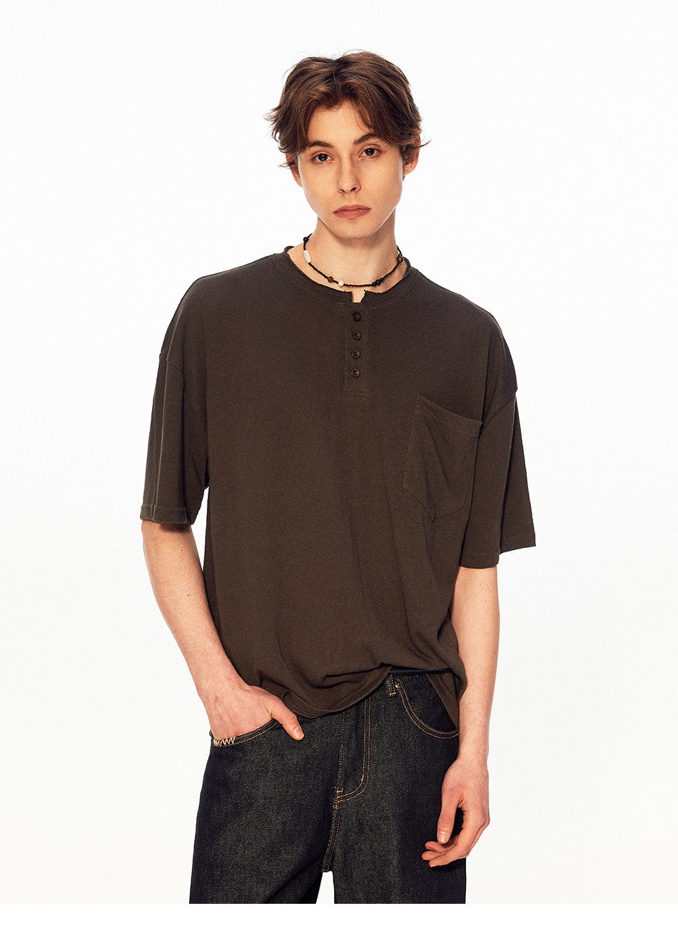 Henry Collar Linen-Look T-Shirt