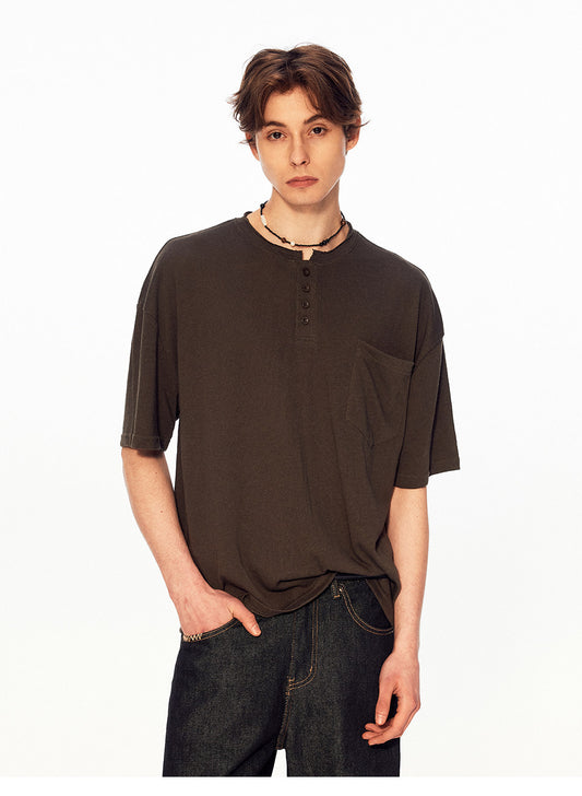 Henry Collar Linen-Look T-Shirt