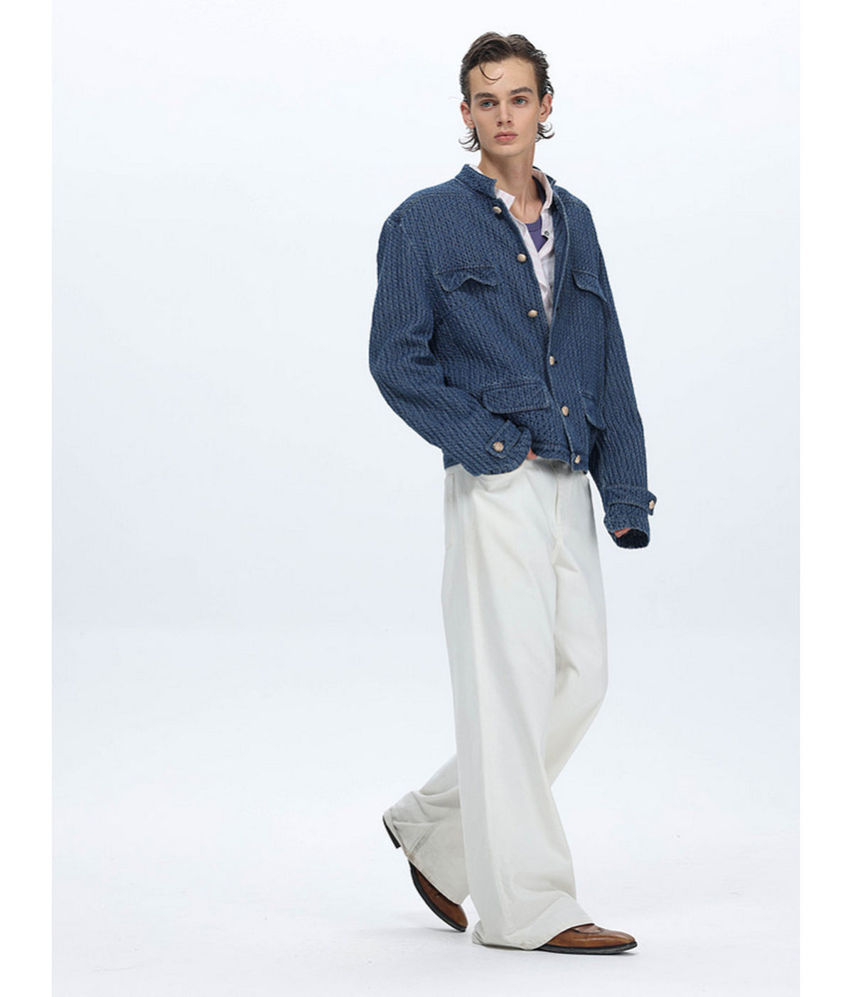 Vintage Stand-Collar Denim Jacket