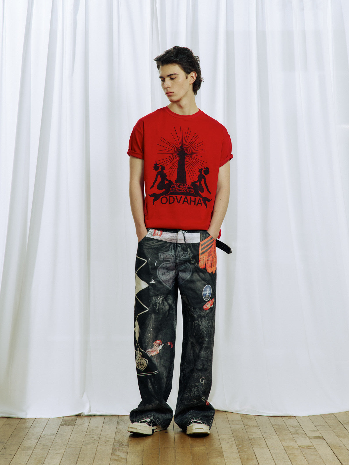 Digital-Print Denim Pants