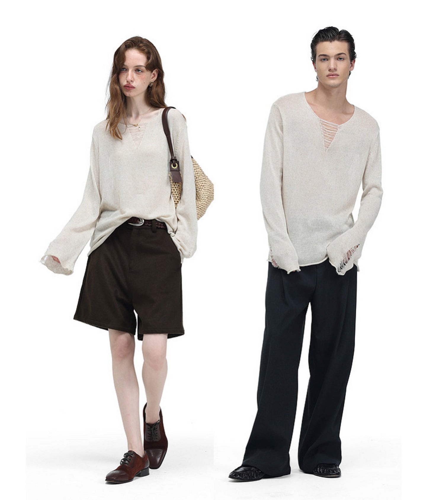 V-Neck Drawstring Lightweight Knit Shirt