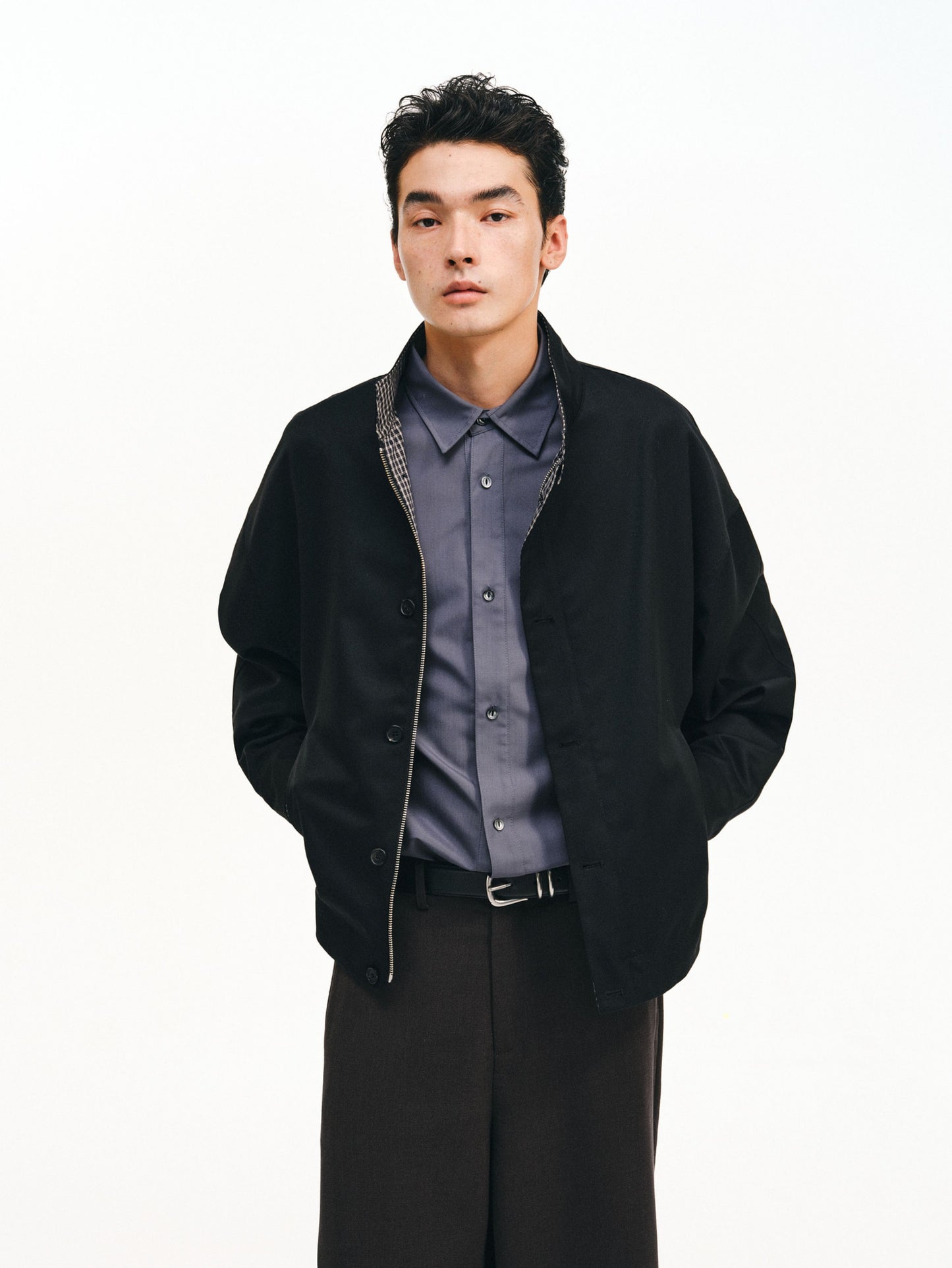 Checkered Splicing Harrington Jacket