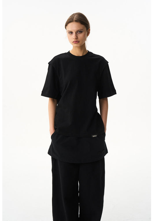 Straight-Shoulder Casual T-Shirt