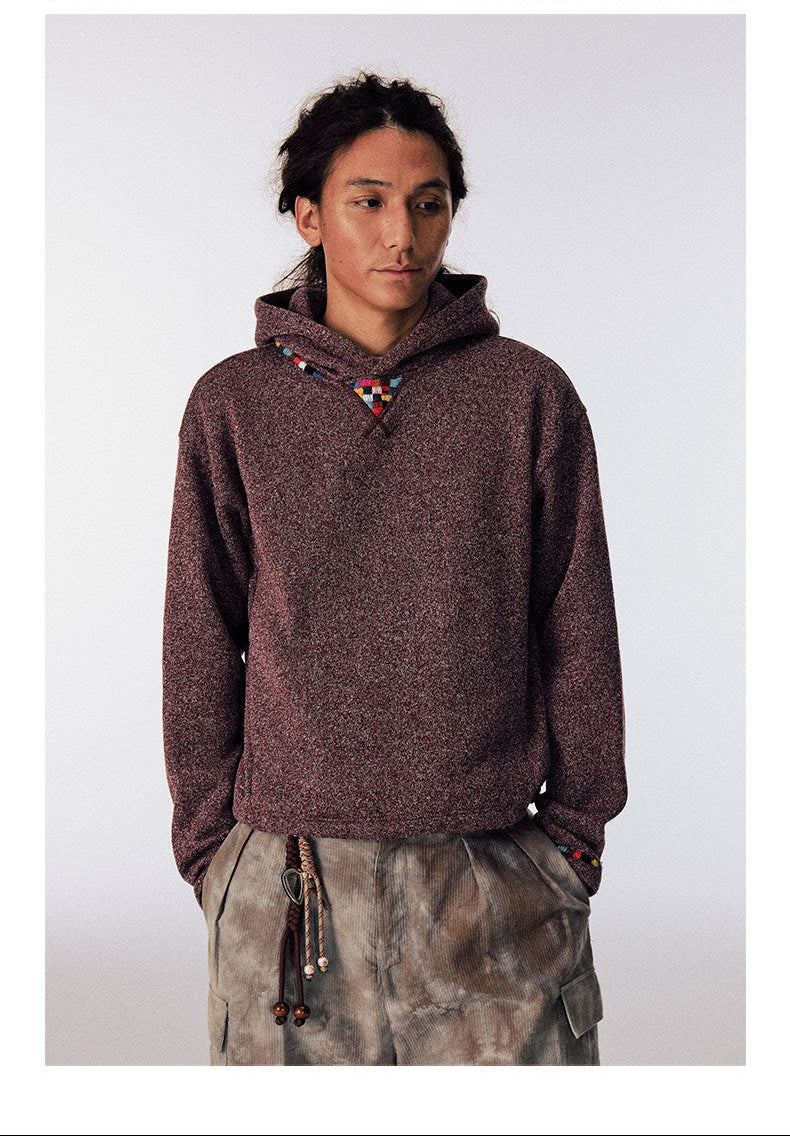 Hand-embroidered lightweight fleece hoodie