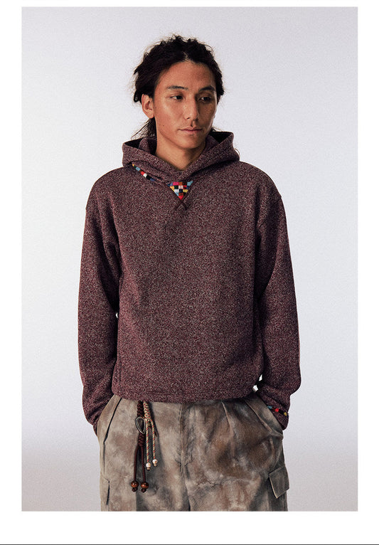 Hand-embroidered lightweight fleece hoodie