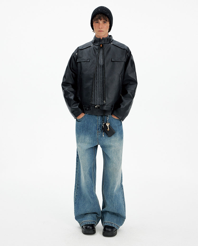 Deconstructed PU Leather Jacket