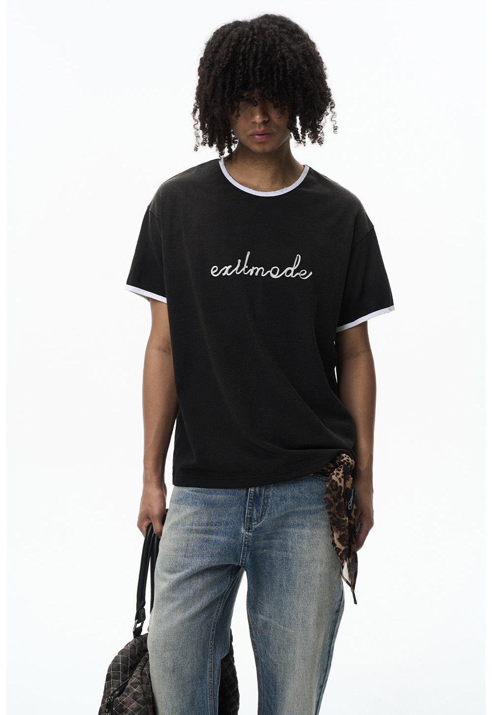 Washed Color-Block Embroidered T-Shirt