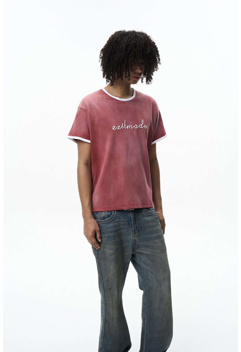Washed Color-Block Embroidered T-Shirt