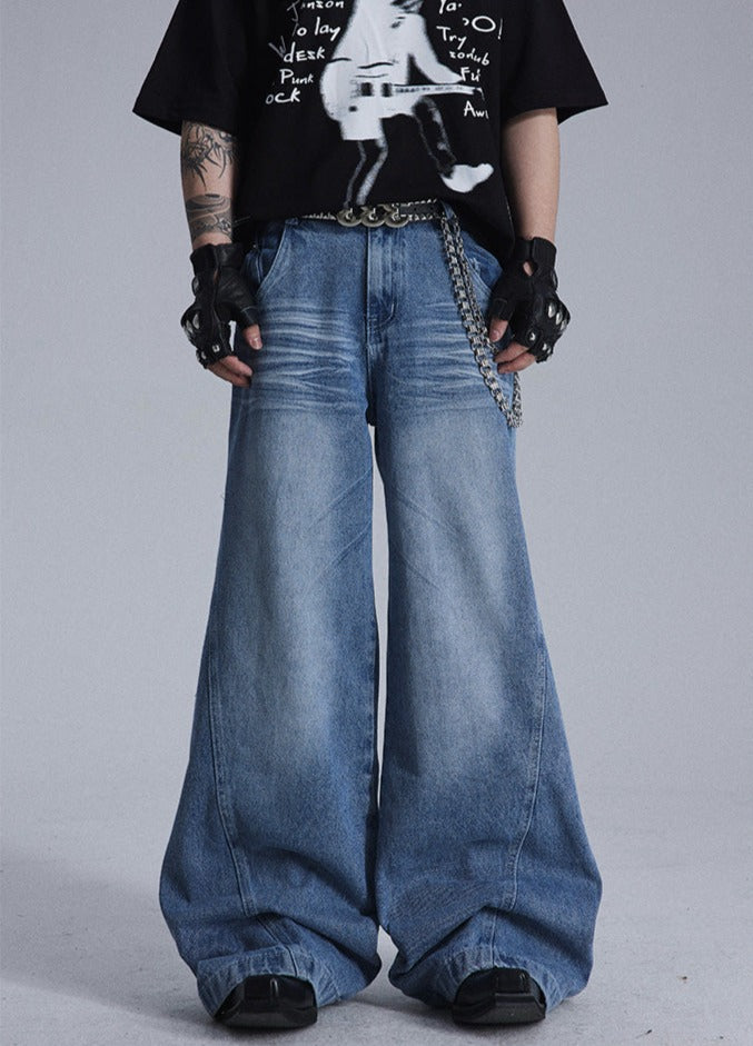 Pleated Textured Wide Leg Jeans