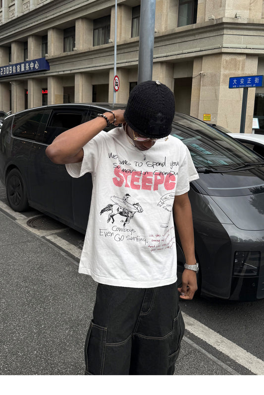 그래피티 프린트 크루넥 티셔츠